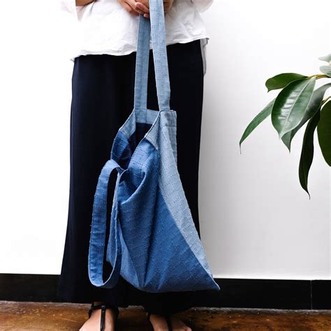 Indigo Two Tone Ripped Denim Tote Bag Shoulder Bag Vintage Etsy