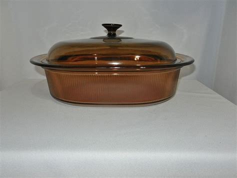 Vintage Corning Vision Ware 4L 4 Qt Amber Covered Oval Roaster