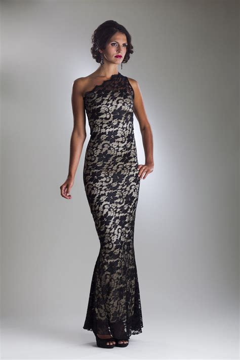 Evening Dress Gold And Black Stretch Silk With Lace Perlae Couture