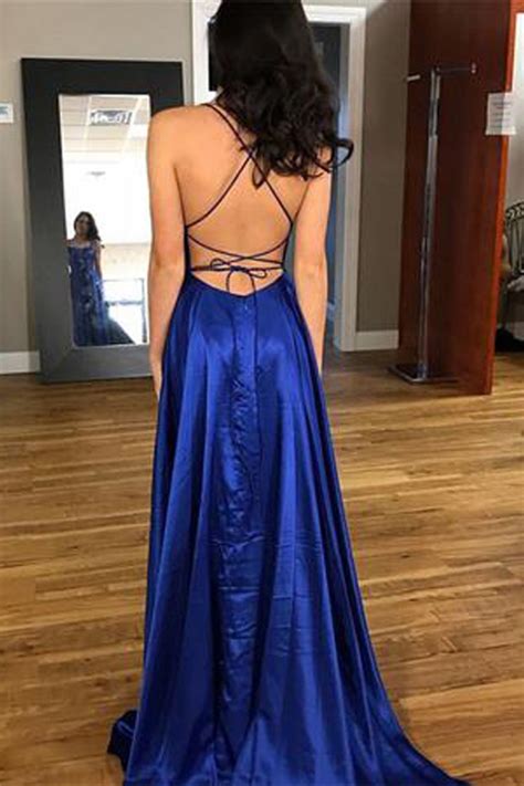 Sexy Long Royal Blue Backless Prom Dresses Evening Gowns 601008