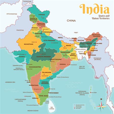 Detailed India Map States And Union Teritories Vector Art At