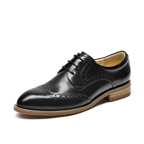 BeauToday Brogue Shoes Women Wingtip Calfskin Genuine Leather Lace Up