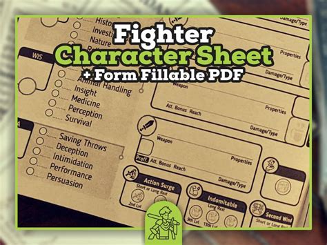 Fighter Character Sheet For Dnd 5e Form Fillable Pdf Dungeons And