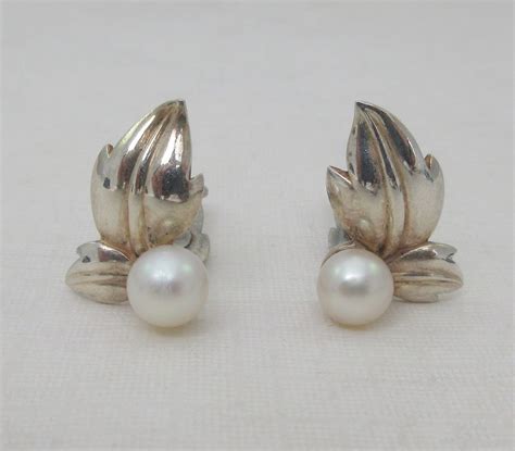 Mikimoto Cpo Sterling Silver Pearl Leaves Clip On Earrings Etsy In