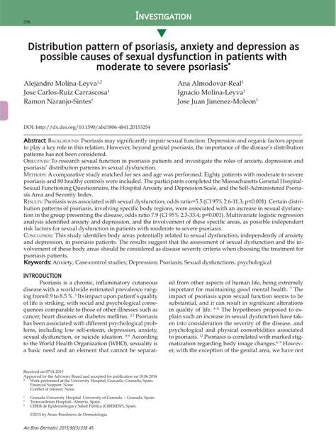 Pdf Distribution Pattern Of Psoriasis Anxiety And Depression As Possible Causes Of Sexual