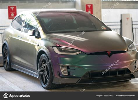 Tesla Model x with galaxy color wrapping paint – Stock Editorial Photo ...