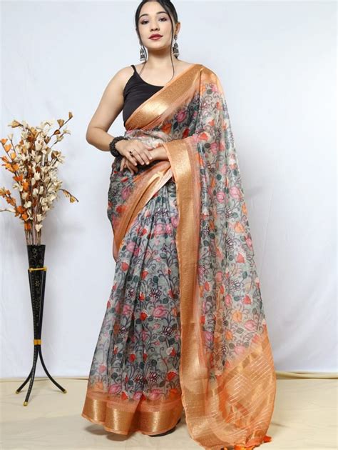 Women S Pure Organza Kalamkari Printed Saree Dvz0003180 Dvanza