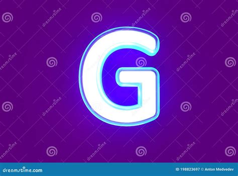 White Shine Neon Light Blue Glow Font Letter G Isolated On Purple 3d