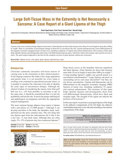 PDF Large Soft Tissue Mass In The Extremity Is Not Necessarily A