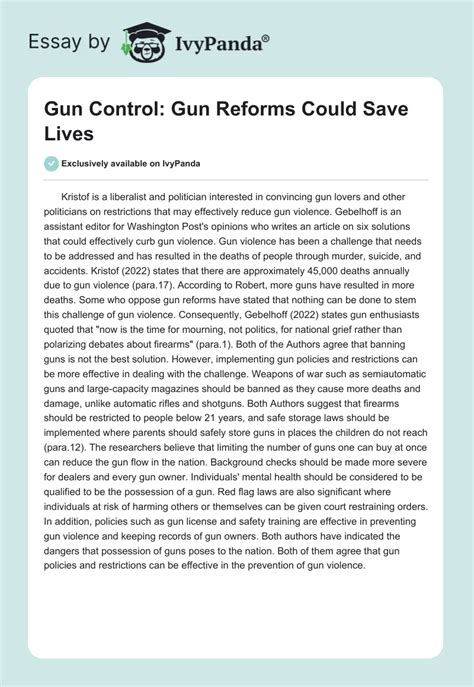 Gun Control Gun Reforms Could Save Lives 351 Words Essay Example