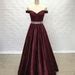 Off Shoulder Burgundy Satin Long Prom Dress Etsy