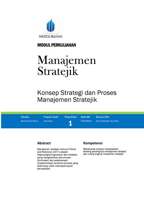 Modul TM 1 Manajemen Stratejik Konsep Strategi Dan Proses Manajemen