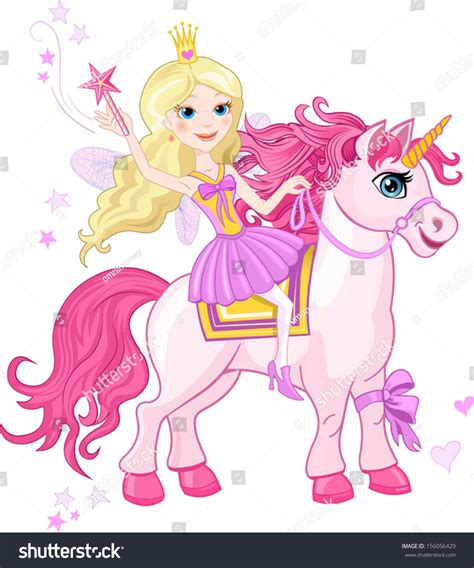 Little Fairy Princess And Unicorn Stock Vector Illustration 156056429