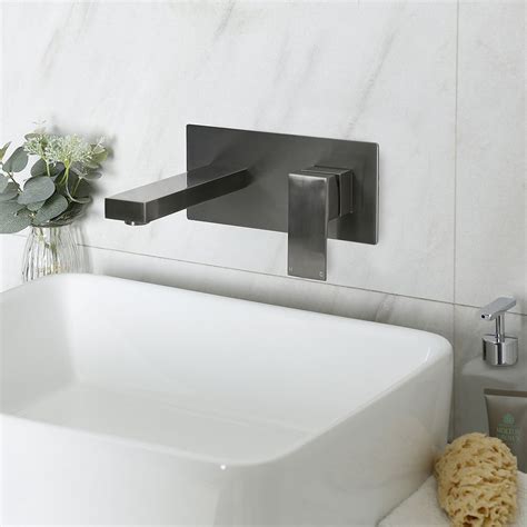 Milano Orno Modern Wall Mounted Basin Mixer Tap Gun Metal Grey