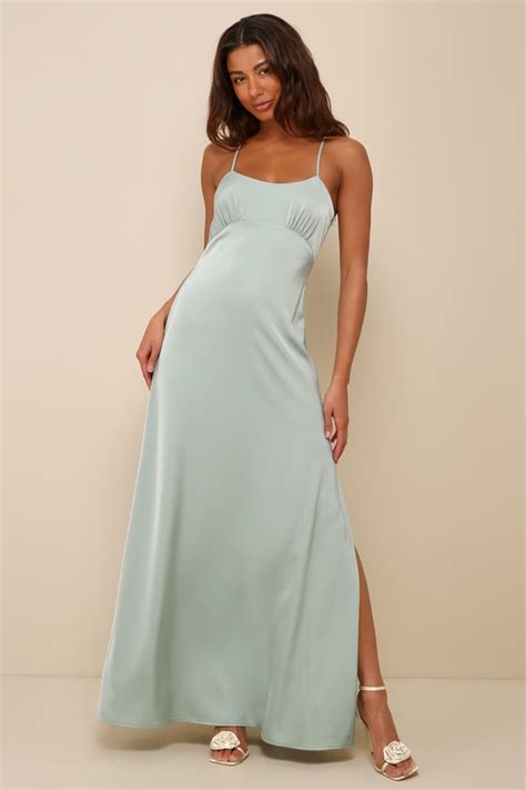 Sage Green Maxi Dress Satin Sleeveless Dress Backless Dress Lulus