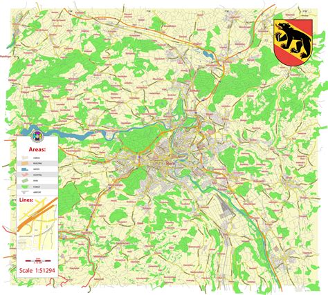 Bern Switzerland printable editable layered PDF Vector Map