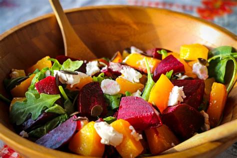 Pumpkin And Beetroot Salad With Goat Cheese And Sunflower Seeds