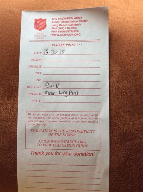 Salvation Army Vehicle Donation Receipt