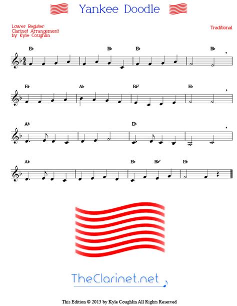 Yankee Doodle for clarinet - free, printable PDF sheet music