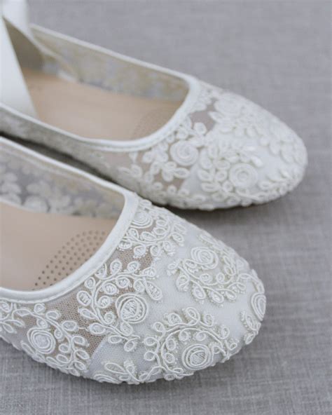 Ivory Lace Round Toe Flats With Ballerina Lace Up Women Etsy