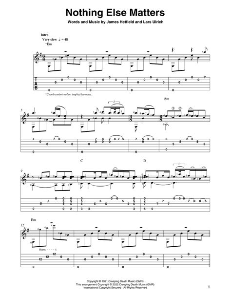 Nothing Else Matters Arr Ben Pila By Metallica Solo Guitar