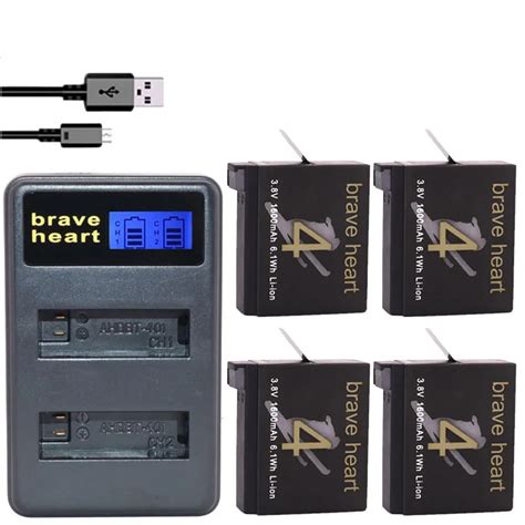 4 x Gopro Hero 4 Battery 3.7V bateria gopro Hero4 Battery +USB DUAL USB ...