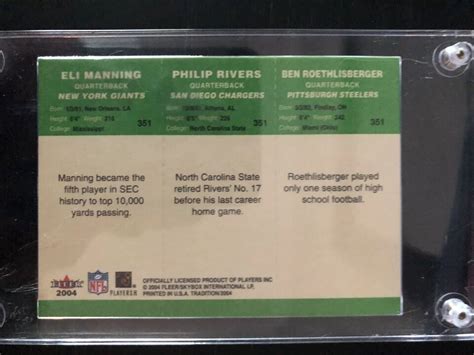 Eli MANNING Ben ROETHLISBERGER Philip RIVERS 2004 Fleer Tradition Green