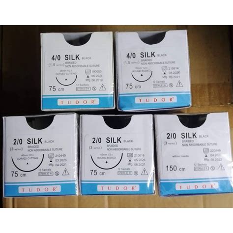 Sutures Silk 2 0 4 0 5 0 TUDOR Cutting Round Strands Per Box 12