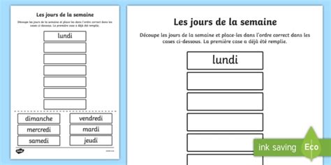 Feuille d'activités : Découpe et colle les jours de la semaine