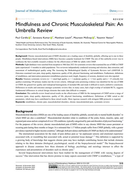 Pdf Mindfulness And Chronic Musculoskeletal Pain An Umbrella Review