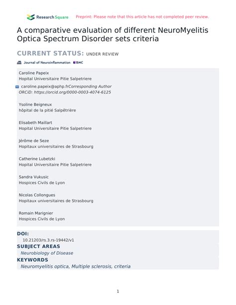 PDF A Comparative Evaluation Of Different NeuroMyelitis Optica