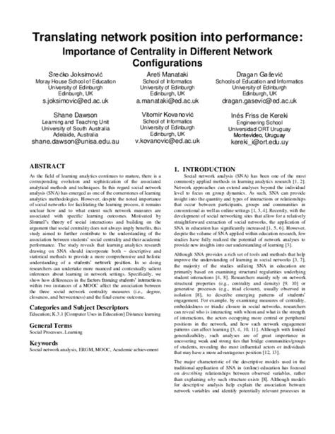 Pdf Translating Network Position Into Performance Importance Of