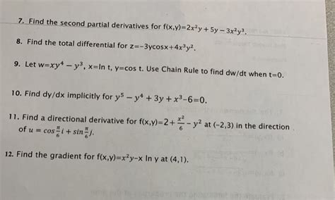 Solved 7 Find The Second Partial Derivatives For