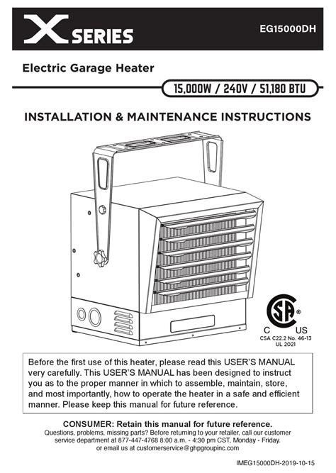 Ghp Group Dyna Glo X Series Installation And Maintenance Instructions