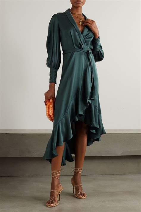 Zimmermann Asymmetric Ruffled Silk Satin Midi Wrap Dress The Outnet