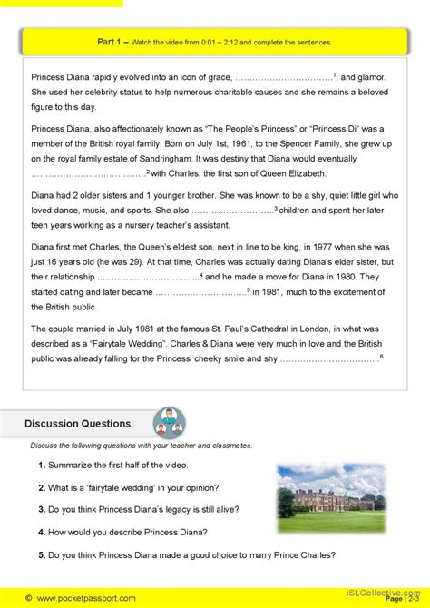 Princess Diana Biography English Esl Worksheets Pdf Doc