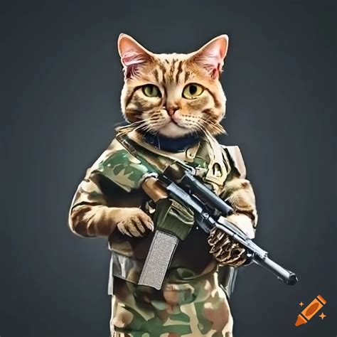 Cat In War Uniform With M4a1 On Craiyon