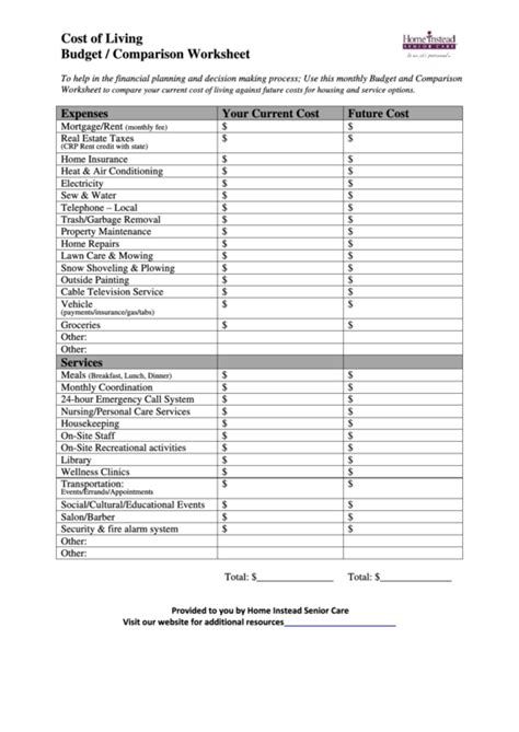 Cost Of Living Worksheet Printable Word Searches