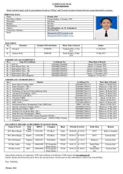 Referensi Contoh Cv Pelaut Lengkap Paling Banyak Di Pakai Untuk Menulis