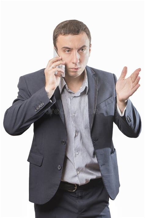 Angry Businessman Talking on the Phone, Isolated on White Background ...