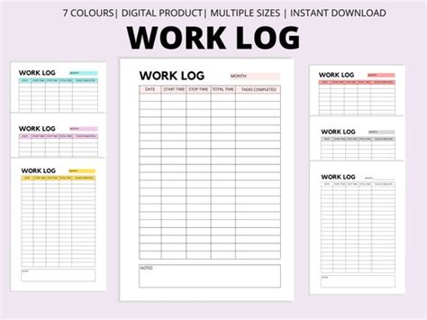 Work Log Printable Time Spent Tracker Time Log Working Etsy