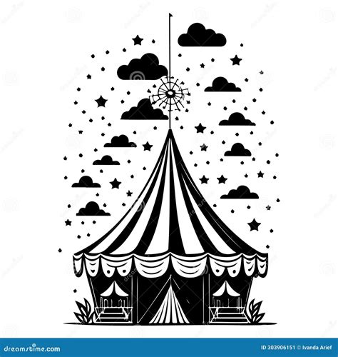 Carnival Circus Tent Engraving Illustration Sketch Hand Draw Stock