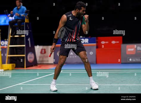 Prannoy H S Of India Celebrates Winning The Point During The Men S