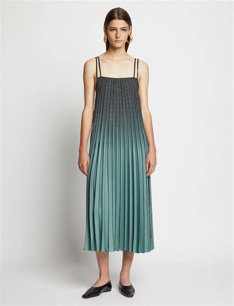 Proenza Schouler White Label Ombr Plaid Pleated Dress Steel Blue