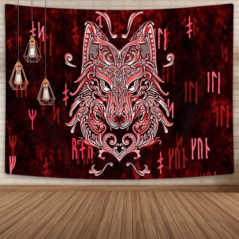 Hatton Mogul Viking Wolf Wall Decor Tapestry Ancient Norse Rune Viking