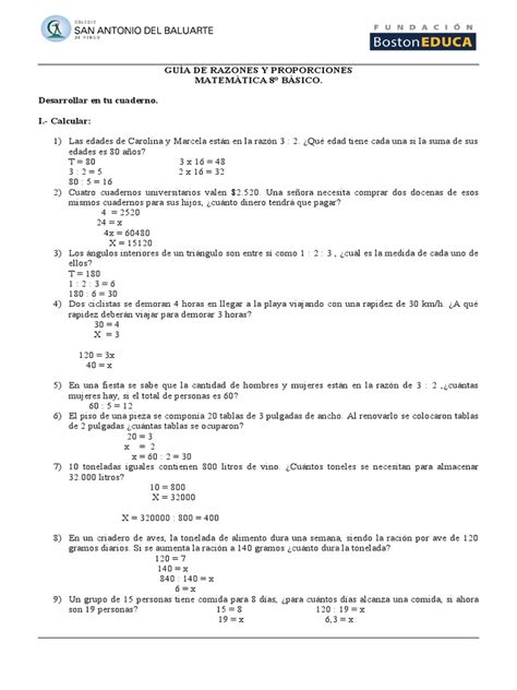 Guía De Razones Y Proporciones 8° Pdf