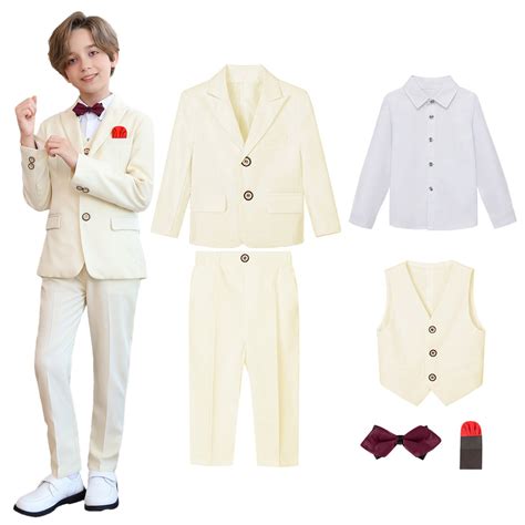Boys Suits, 6 Piece Formal Suit Set Equipped with Blazer, Vest, Bow Tie