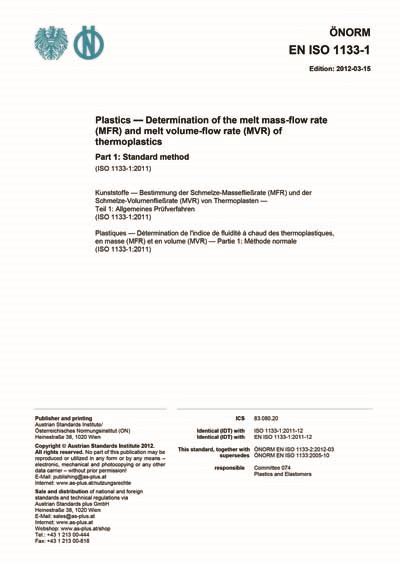 ONORM EN ISO 1133 1 2012 Plastics Determination Of The Melt Mass