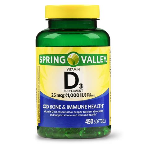 Spring Valley Vitamin D3 25 Mcg 1000 IU 450 Softgels EXP 07 23