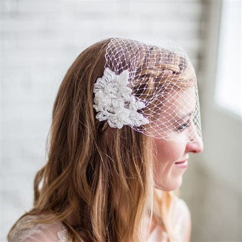 Ivory Lace Wedding Veil Birdcage Veil Blusher Veil Bandeau Birdcage